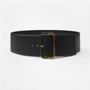 Zara Wide Black Leather Belt with Gold Buckle